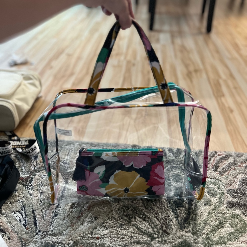 Floral Transparent Tote Bag with Pouch